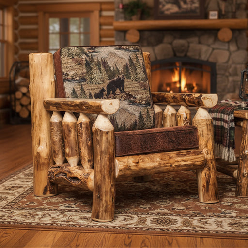 Amish Built Aspen Log Chair Colorado Aspen Log Livingroom Furniture Accent Chair Front Facing