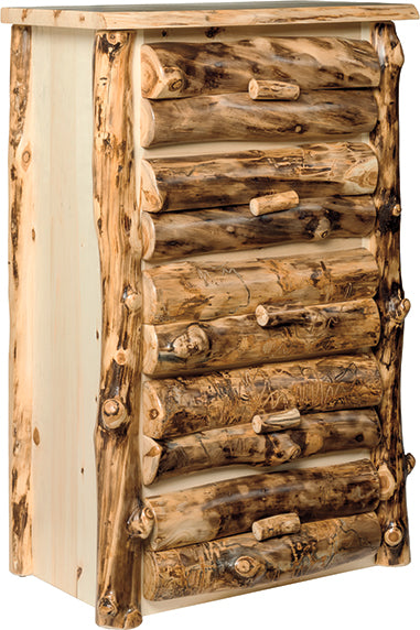 Aspen Log Chest Natural Colorado Aspen Log Wood Cabin Style Chest of Drawers Front Facing