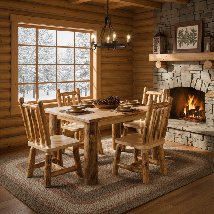 Amish Aspen Log Dining Set 36" x 48" Log Leg Table and 4 Log Chairs Amish Built 