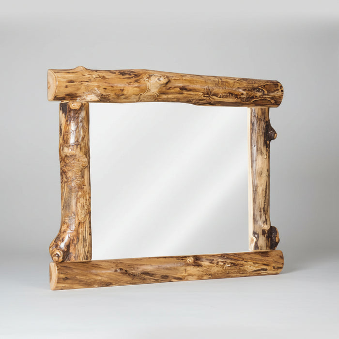 Aspen Log Dresser Mirror Natural Colorado Aspen Log Wood Cabin Style Chest Front Facing