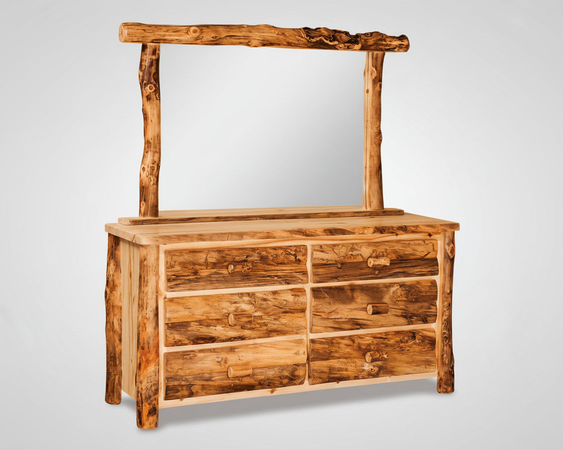 Amish Aspen Log Dresser Quick Ship Elkhorn Dresser Fireside Log Furniture