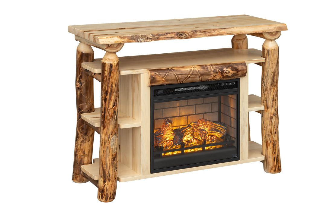 Aspen Log Fireplace Tv Stand Amish Log Cabin Fireplace Tv Stand Front Facing