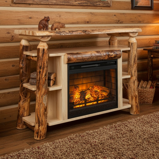 Aspen Log Fireplace Tv Stand Amish Log Cabin Fireplace Tv Stand Front Facing