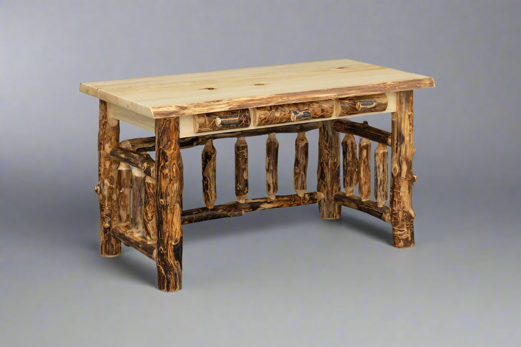 Aspen Log Foreman Desk Colorado Aspen Log Wood Cabin Desk Front Facing