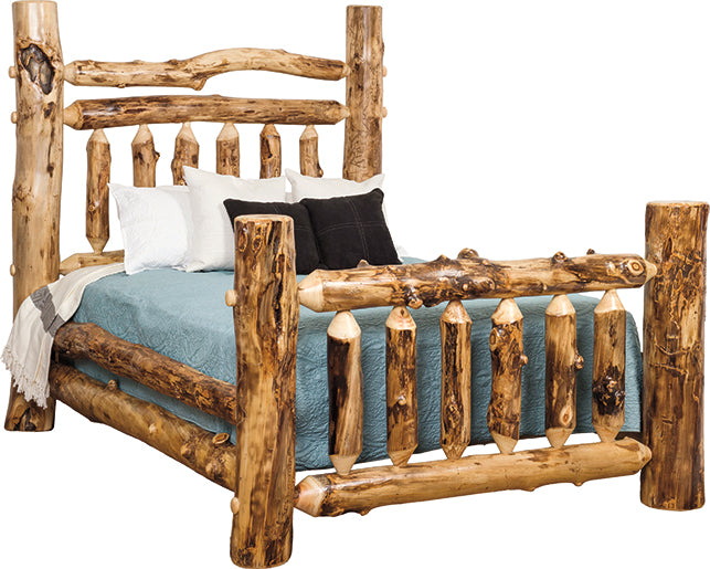 Aspen Log Grand Bed Natural Colorado Aspen Log Wood Cabin Style Bed Frame Front Facing