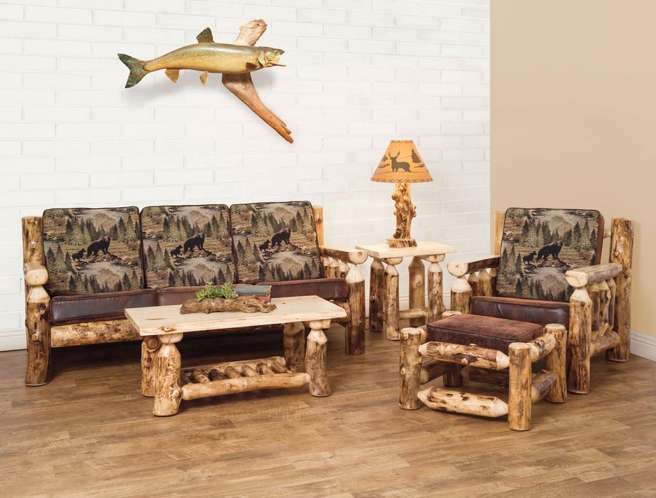 Aspen Log Livingroom Set Log Sofa, Log Chair, Log Coffee Table, Log End Table, Log Lamp Cabin Style Livingroom Front Facing