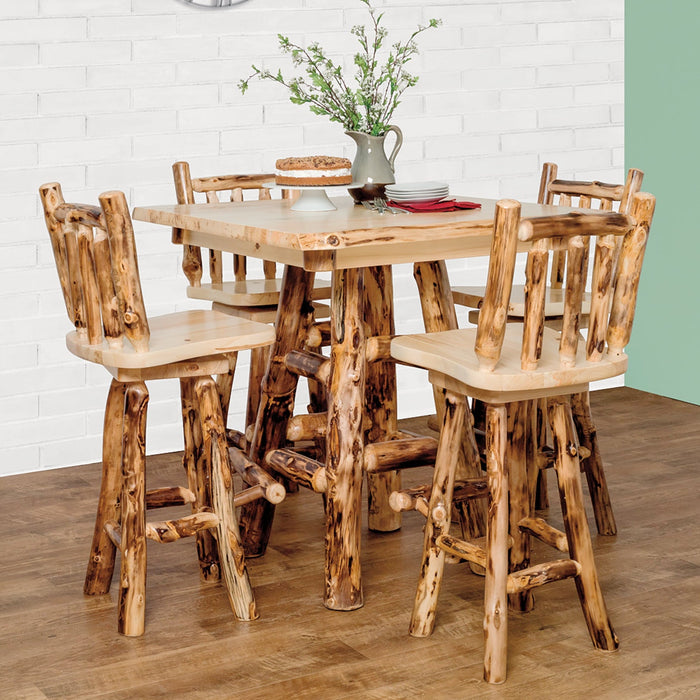 Aspen Log Pub Dining Set Natural Colorado Aspen Log Cabin Pub Table and Chairs Front Facing