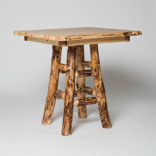 Aspen Log Pub Dining Table Natural Colorado Aspen Log Wood Cabin Style Pub Table Front Facing