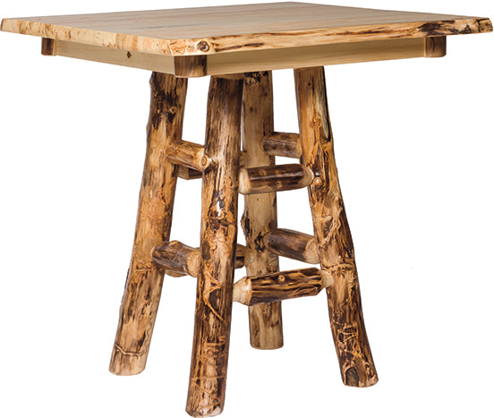 Aspen Log Pub Dining Table Natural Colorado Aspen Log Wood Cabin Style Pub Table Front Facing