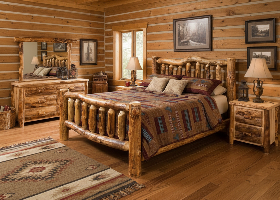 Amish Aspen Log Quick Ship Bedroom Set Elkhorn Bedroom Fireside Log Furniture