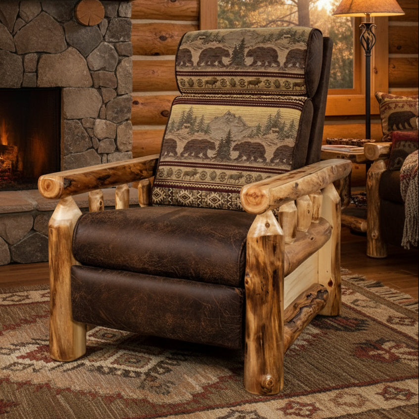 Aspen Log Reclining Chair Cabin Style Recliner Front Facing 