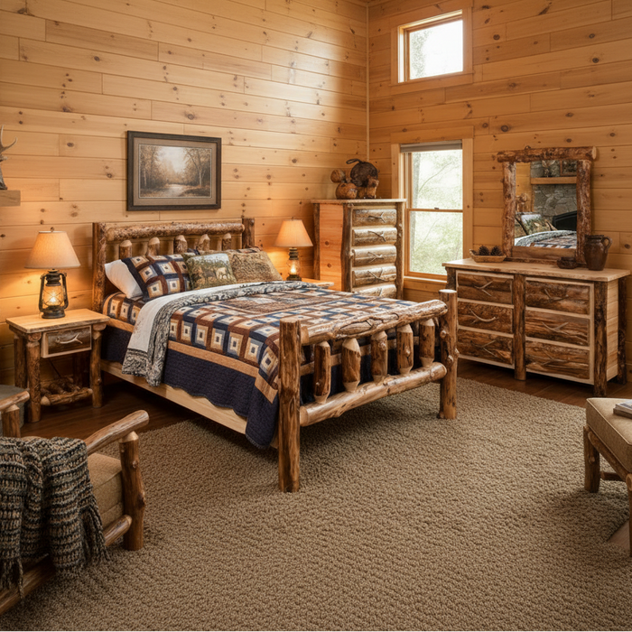 Amish Aspen Log Rocky Mountain Bedroom Set Cabin Log Furniture Nationwide Delivery In-stock 