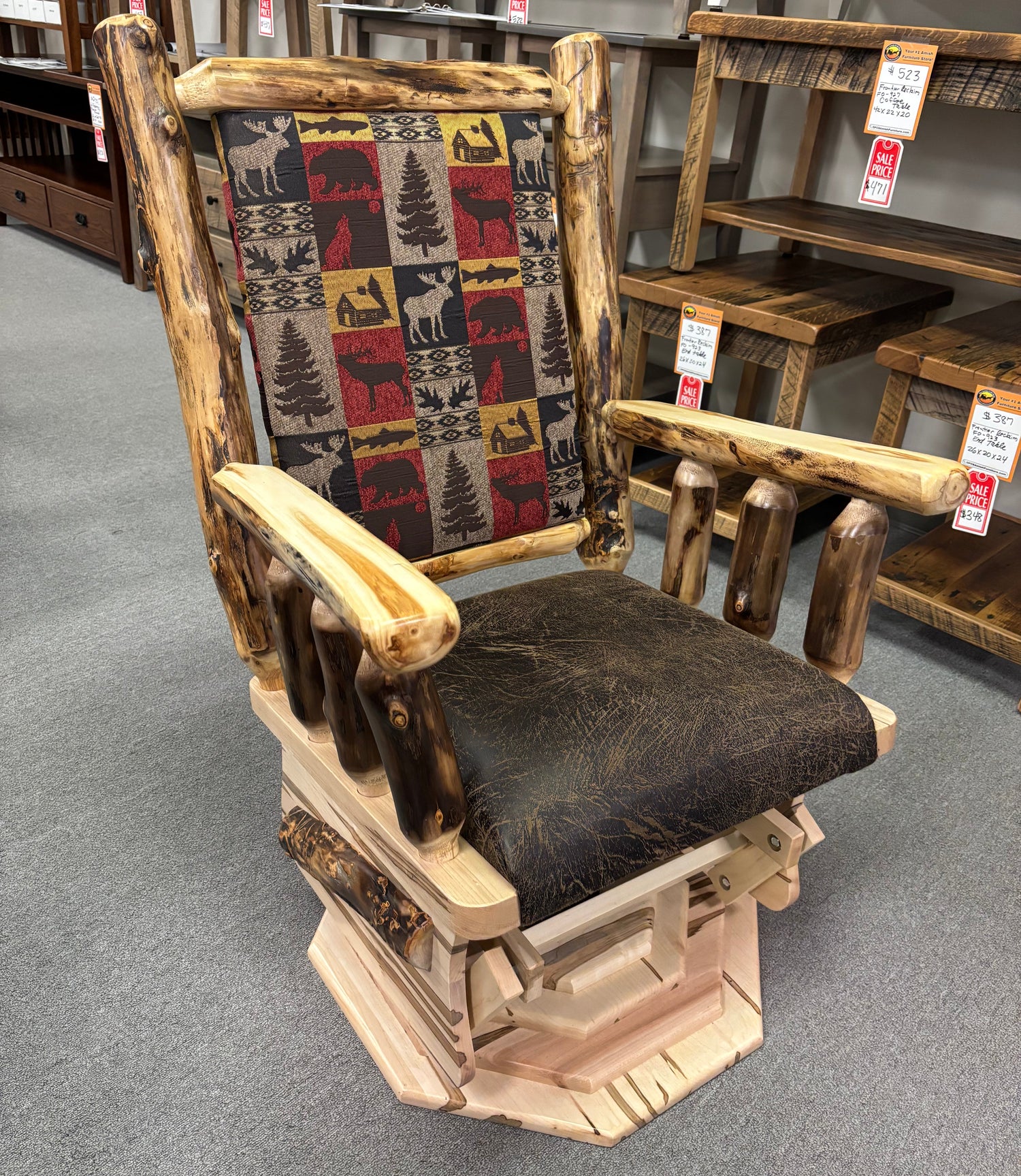 Amish Aspen Log Straight-Back Swivel Glider - Amish Made Colorado Aspen Log Furniture - Byler's Rustic Furniture