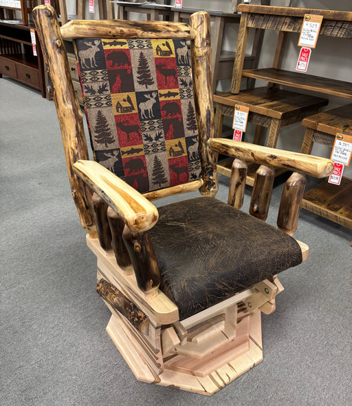 Amish Aspen Log Straight-Back Swivel Glider - Amish Made Colorado Aspen Log Furniture - Byler's Rustic Furniture