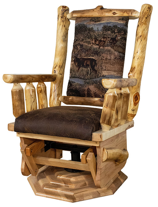 Aspen Log Swivel Glider Cabin Rocker Glider Chair Colorado Aspen Log Wood Front Facing