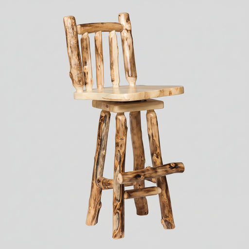 Aspen Log Swivel Bar Chair Natural Colorado Aspen Cabin Bar Chair Front Facing