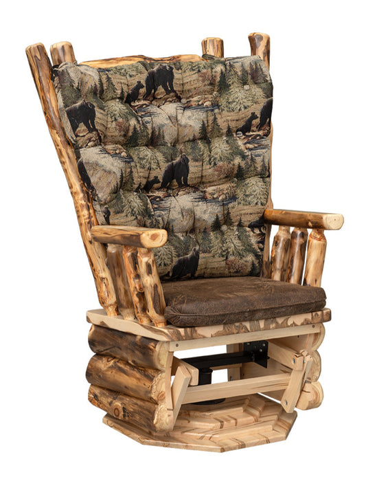 Log Swivel Glider Colorado Aspen Log Wood Swivel Glider Cabin Style Rocker Glider Front Facing