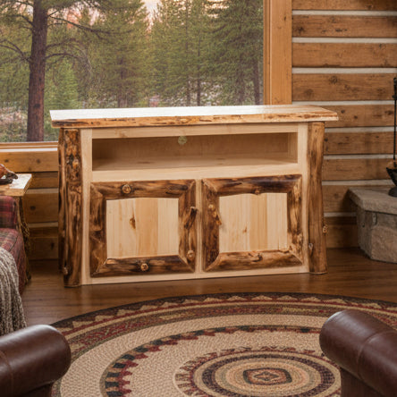 Aspen Log Tv Stand Colorado Aspen Log Wood Cabin Entertainment Center Front Facing