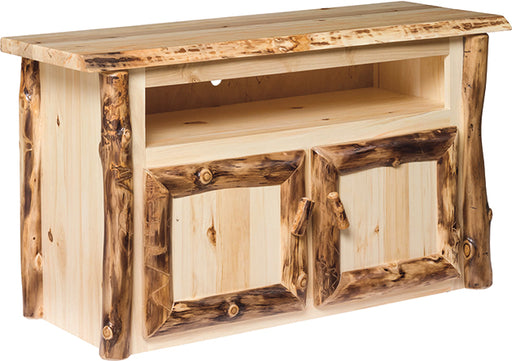 Aspen Log Tv Stand Colorado Aspen Log Wood Cabin Entertainment Center Front Facing