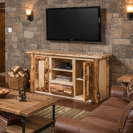 Aspen Log Tv Stand Colorado Aspen Log Wood Cabin Tv Stand Front Facing
