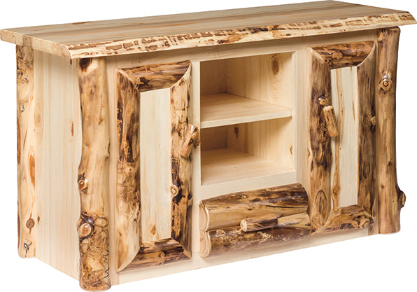 Aspen Log Tv Stand Colorado Aspen Log Wood Cabin Tv Stand Front Facing