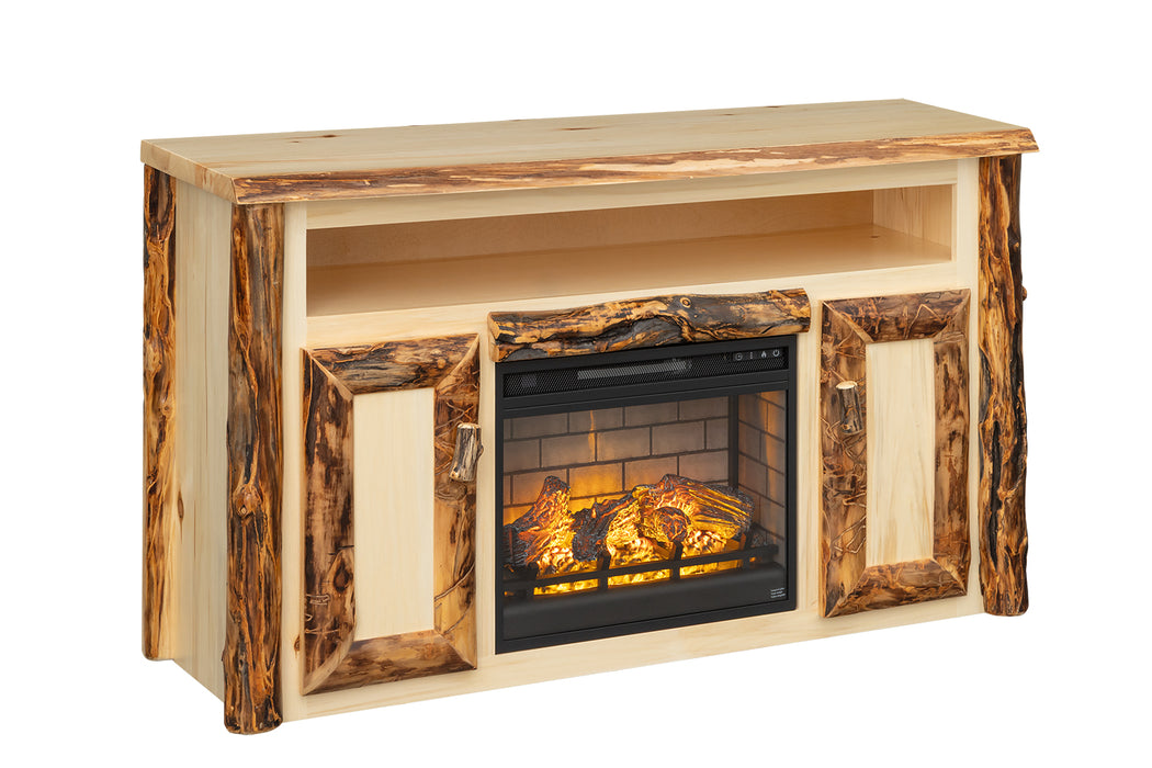 Aspen Log Tv Stand with Fireplace Colorado Aspen Log Fireplace Amish Built Front Facing