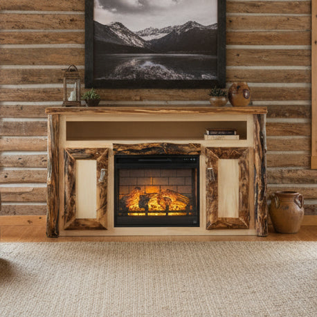 Aspen Log Tv Stand with Fireplace Colorado Aspen Log Fireplace Amish Built Front Facing