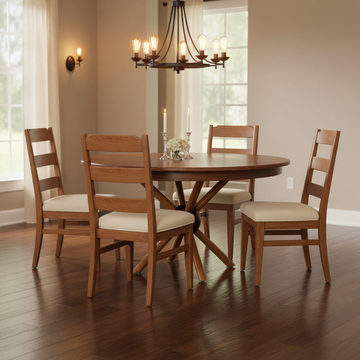 Amish Astro Round Single Pedestal Table - Five Star Tables - Modern Unique Amish Table - Walnut - In-Room