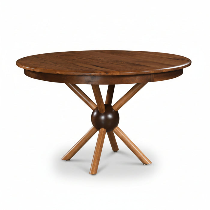 Amish Astro Round Single Pedestal Table - Five Star Tables - Modern Unique Amish Table - Walnut