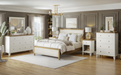 Amish Aubrey Bedroom Set - Fabric Panel Bed - 2-tone Painted White Bedroom Set - Solid Brown Maple & Red Oak