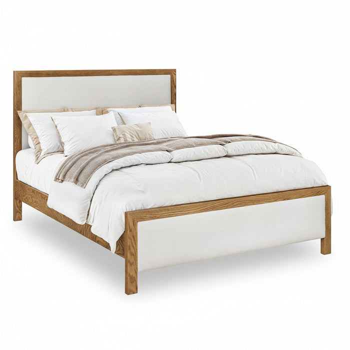Amish Audrey Bed - Fabric Headboard and Footboard - Solid Oak Wood - Performance Fabric - Solid Amish Fabric Bed - Blank Background