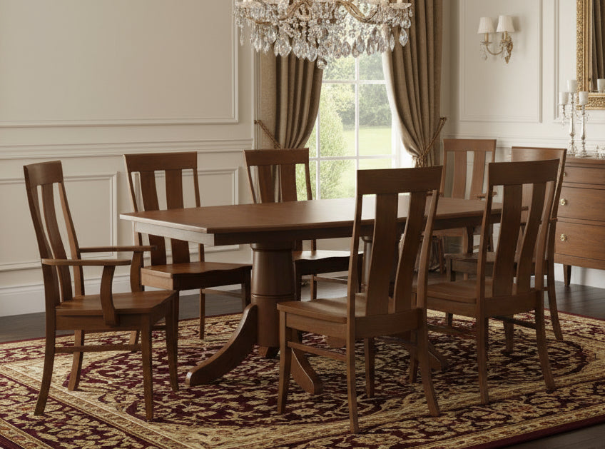 Amish Aurora Dining Set - Formal Amish Dining Set - Cherry Wood - Medium Stain - Amish Solid Cherry Dining Set