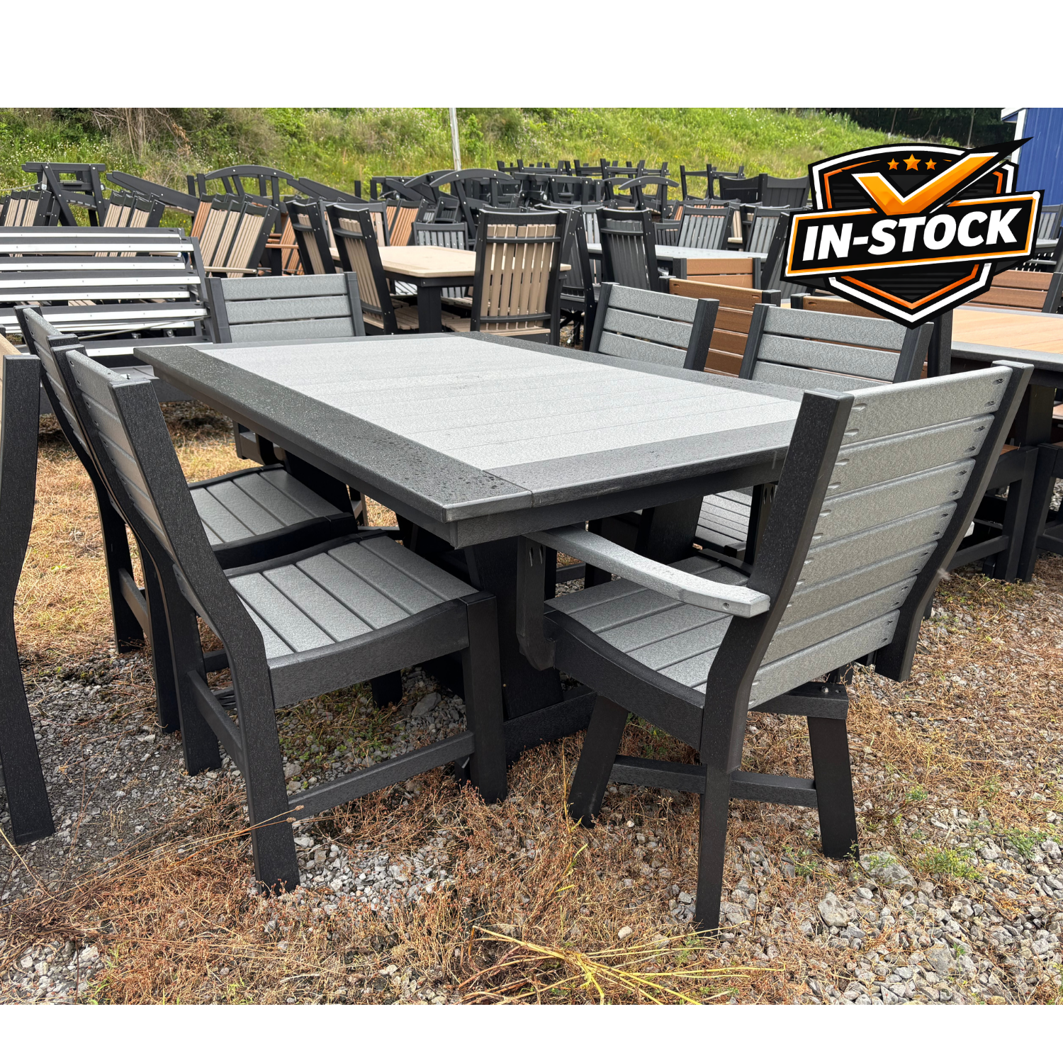 Amish Poly Baldwin Dining Set 44" x 72" With Swivel End Chairs - In-Stock