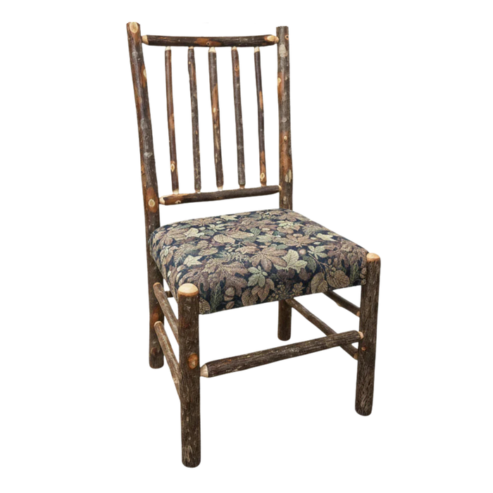 Amish Round Hickory Log Table with Mission Upholstered Seat Chairs (Multiple Sizes)