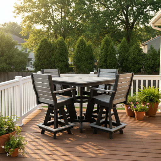 Amish Baldwin 44" Square Counter Height Table with 4 Swivel Balcony Chairs - Amish Modern Poly Balcony Dining Set - Tangent Poly 
