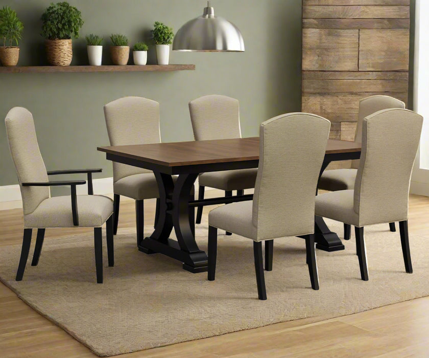 Amish Baltic Dining Set - Baltic Fabric Dining Chairs & Shannon Trestle Table - Fully-Upholstered Amish Dining Chair Set