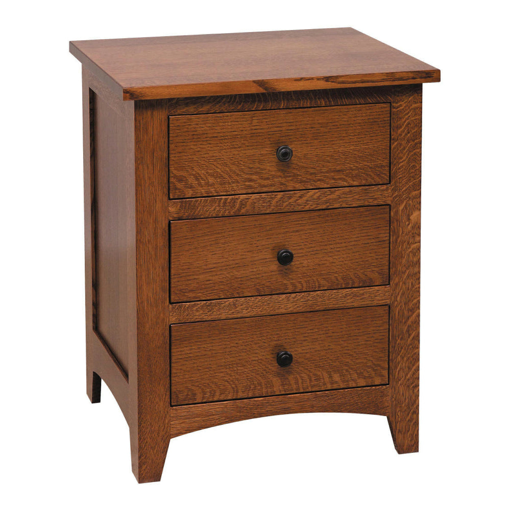 Amish Barrs Mill Mission 3-Drawer Night Stand - J&M Woodworking - Solid Quarter Sawn White Oak Amish Bedroom Set - Mission Bedroom Set Solid QSWO - OCS-113 Michaels Stain
