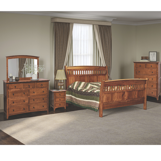 Amish Barrs Mill Mission 5-pc. Bedroom Set - J&M Woodworking - Solid Quarter Sawn White Oak Amish Bedroom Set - Mission Bedroom Set Solid QSWO - OCS-113 Michaels Stain - Sleigh Bed 1
