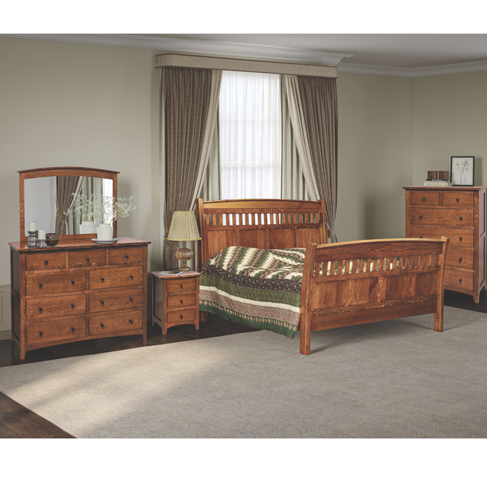 Amish Barrs Mill Mission 5-pc. Bedroom Set - J&M Woodworking - Solid Quarter Sawn White Oak Amish Bedroom Set - Mission Bedroom Set Solid QSWO - OCS-113 Michaels Stain - Sleigh Bed 1