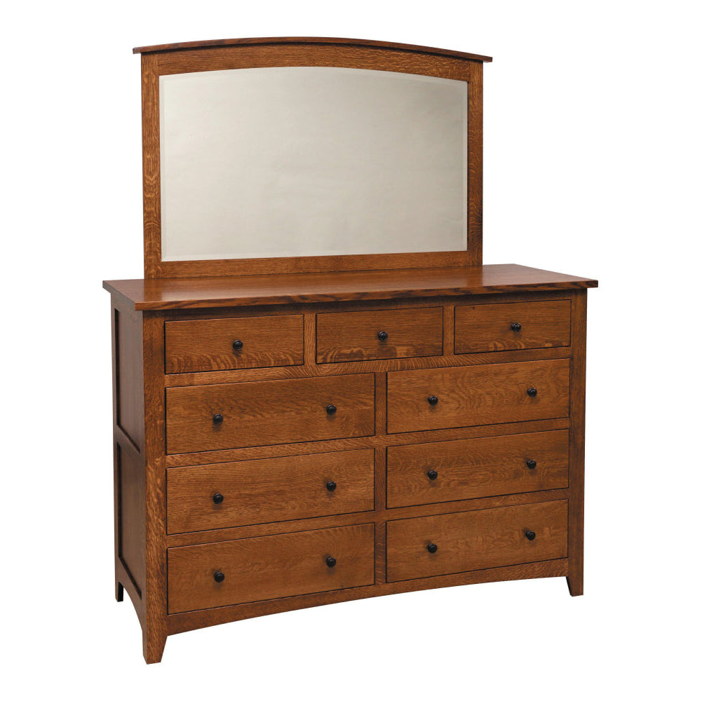 Amish Barrs Mill Mission 9-Drawer Dresser & Mirror - J&M Woodworking - Solid Quarter Sawn White Oak Amish Bedroom Set - Mission Bedroom Set Solid QSWO - OCS-113 Michaels Stain