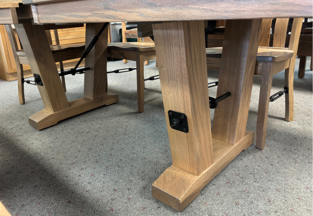 Amish Bayfield Rough Sawn Extension Table Dining Set - Bayfield Chairs - Wengerd Wood - Solid Rustic Red Oak - Plank Top & Breadboard Ends - Table Base Detail