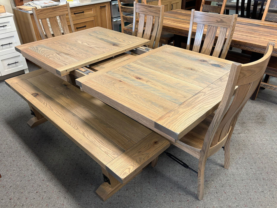 Amish Bayfield Rough Sawn Extension Table Dining Set - Bayfield Chairs - Wengerd Wood - Solid Rustic Red Oak - Plank Top & Breadboard Ends 2