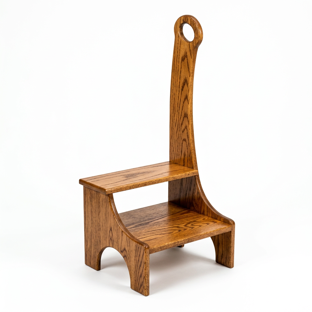 Bedside Step Stool with Handle Amish Built Solid Oak Front Facing