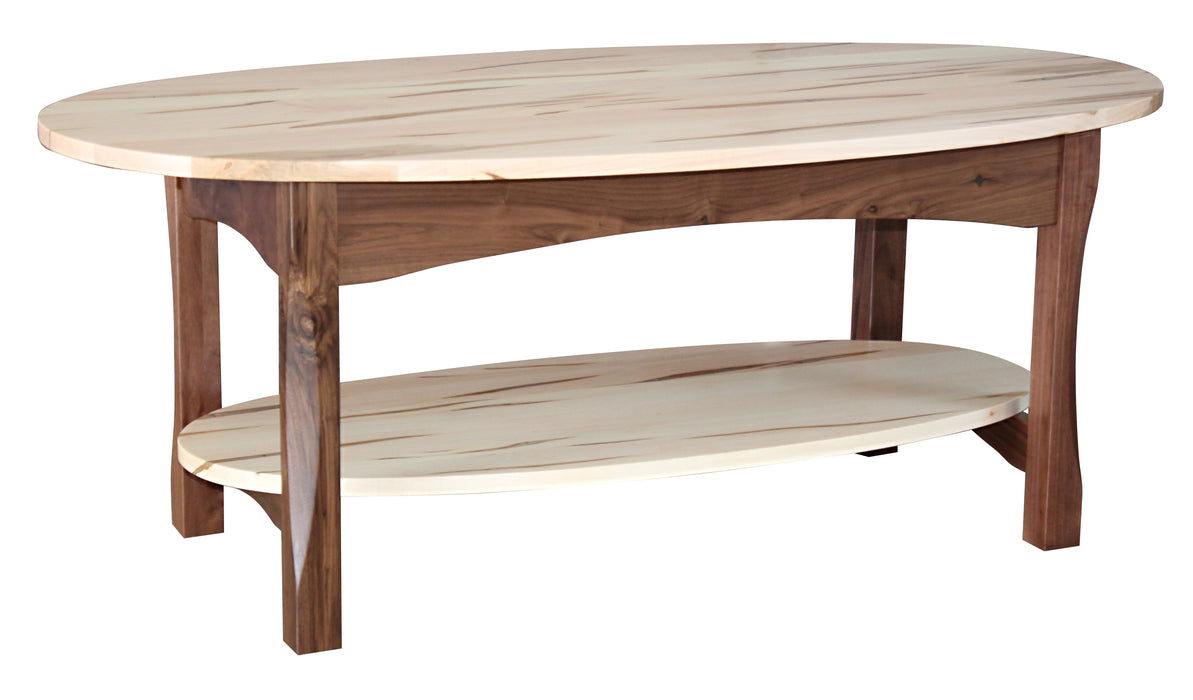 Amish Bennett Oval Coffee Table - Amish Oval Coffee Table - Solid Wormy Maple And Walnut Coffee Table