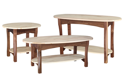 Amish Bennett Oval Living Room Tables - Amish Living Room Tables Set - Wormy Maple & Walnut Amish Living Room Tables