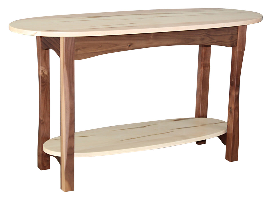 Amish Bennett Oval Sofa Table - Amish Oval Sofa Table - Solid Wormy Maple And Walnut Sofa Table