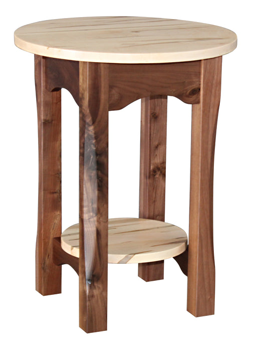 Amish Bennett Small Round End Table - Amish Round End Table - Solid Wormy Maple And Walnut End Table