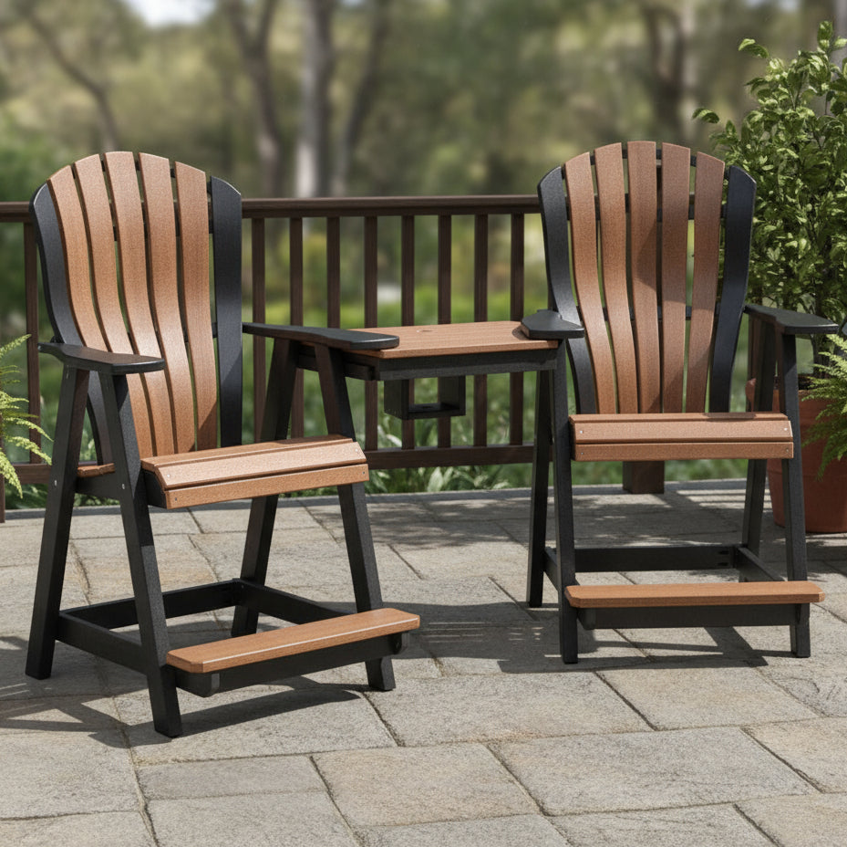 Amish Bentback Adirondack Balcony Tete-A-Tete Set - Walnut Lane Poly - Amish Made Poly Tete-A-Tete Set