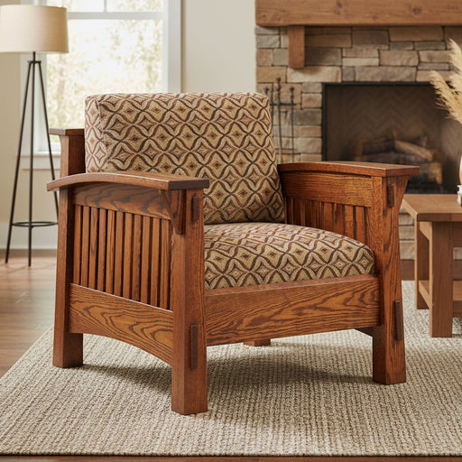 Amish Benton Mission Chair - QF-4575 - Country Mission Amish Sofa - Bench Style Seat - Premium Fabric