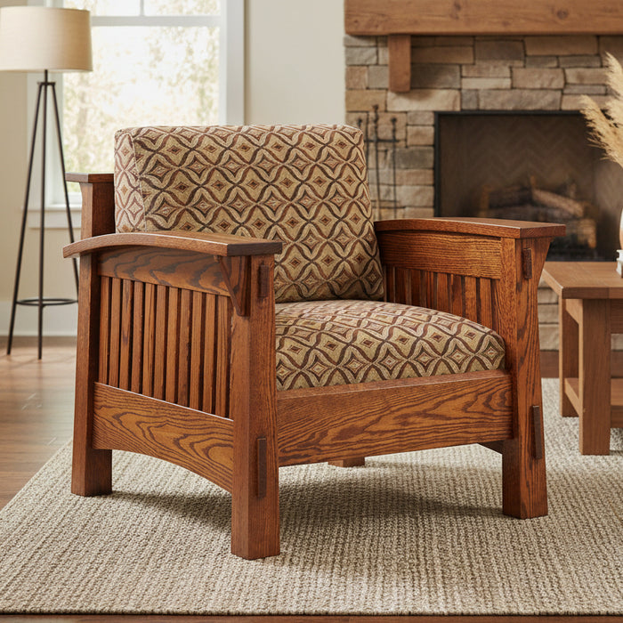 Amish Benton Mission Chair - QF-4575 - Country Mission Amish Sofa - Bench Style Seat - Premium Fabric